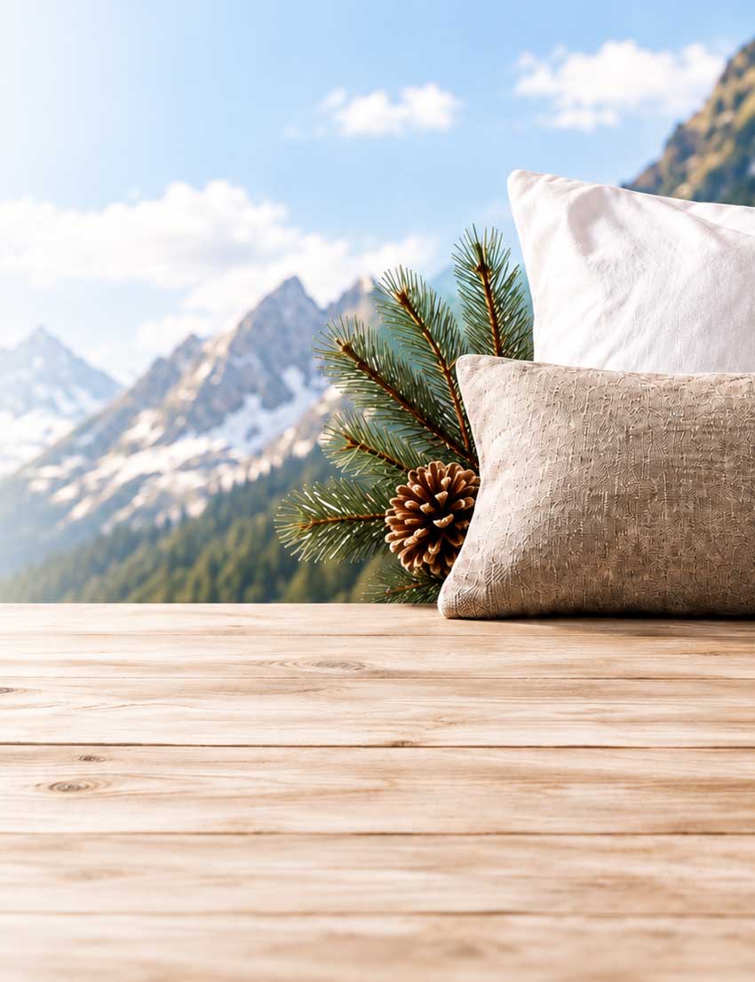 Kissenmenü für Hotels mit natürlichen Kissen und alpiner Atmosphäre
